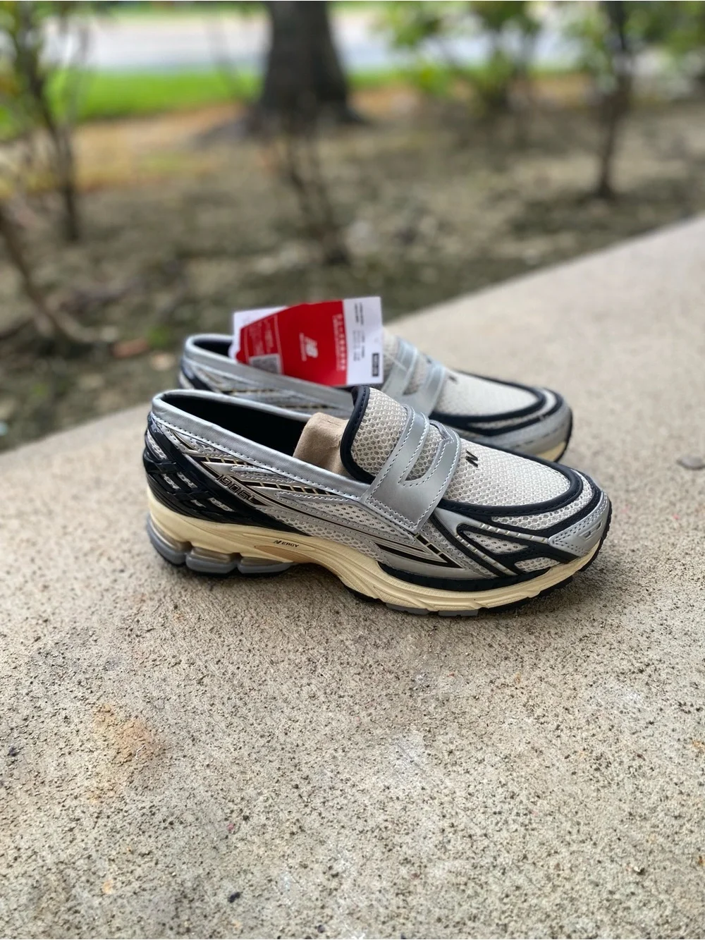 New Balance Silver, Black and Cream Slip-On Athletic Loafers